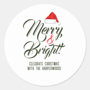 Merry & Bright   Simple Elegant Christmas Family Classic Round Sticker