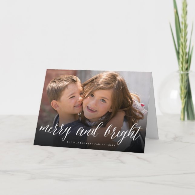 Merry & Bright Simple Script Holiday Photo Card (Front)