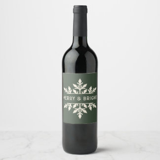 Merry & Bright Snowflake Wine Label | Tree Green