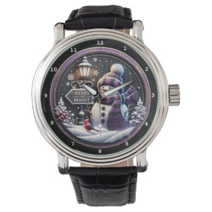 Merry Bright Snowman with Cardinal Watch