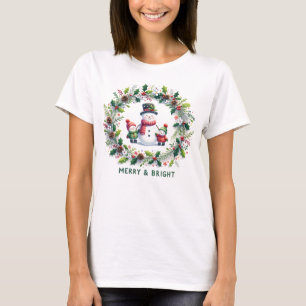 "Merry & Bright" Snowmanand kids T-Shirt