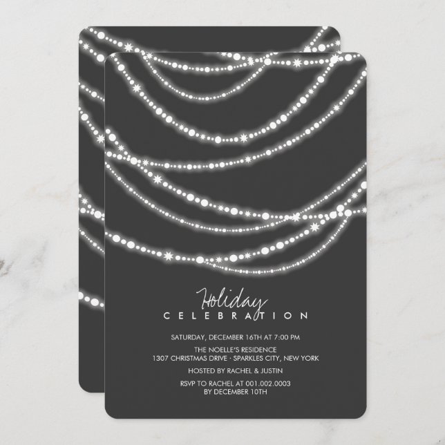 Merry & Bright Sparkles Chic Holiday Party Invite (Front/Back)