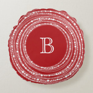 Merry & Bright Sparkling Lights Monogram Christmas Round Cushion