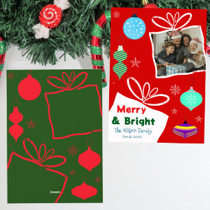 Merry & Bright Squiggle Gift Box Family Photo Holiday Card