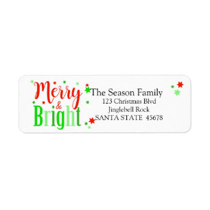 Merry & Bright stars holiday label Return Address Label