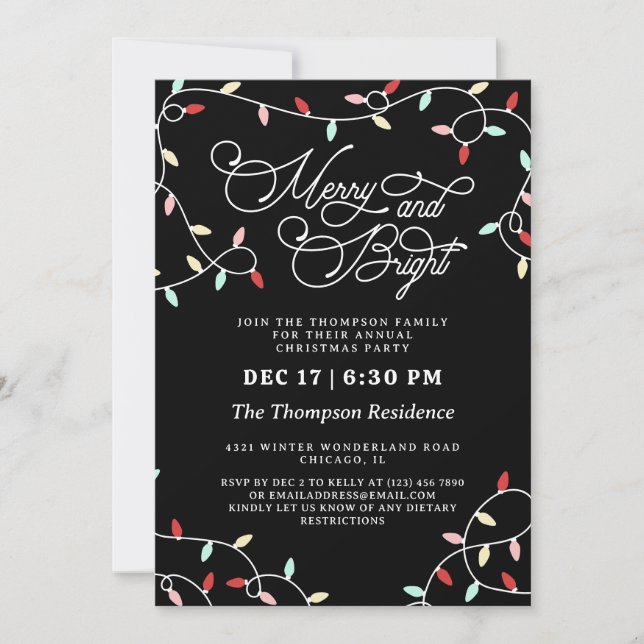Merry & Bright String Lights Christmas Party Invitation (Front)
