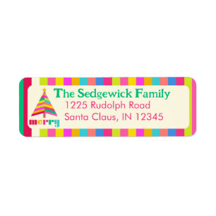 Merry Bright Stripes Christmas Tree Return Address Label