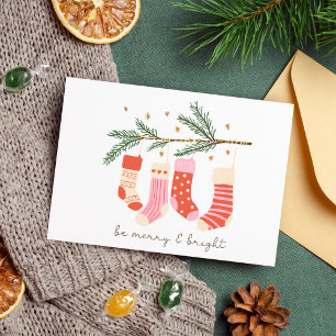 Merry & Bright Stylish Pink & Red Christmas Card