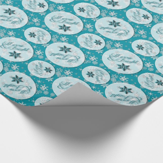 Merry & Bright • Teal • Snowflakes • Holidays Wrapping Paper (Corner)