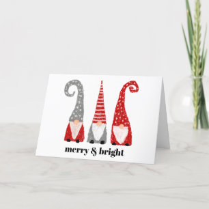 Merry & Bright Three Gnomes Christmas Personalized Holiday Card