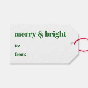 Merry & bright to from green modern Christmas Gift Tags
