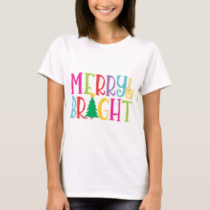 Merry & Bright Tree Colourful Christmas T-Shirt