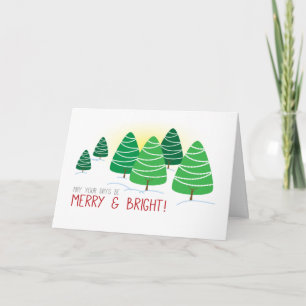 Merry & Bright Trees with White Beads Christmas Holiday Card