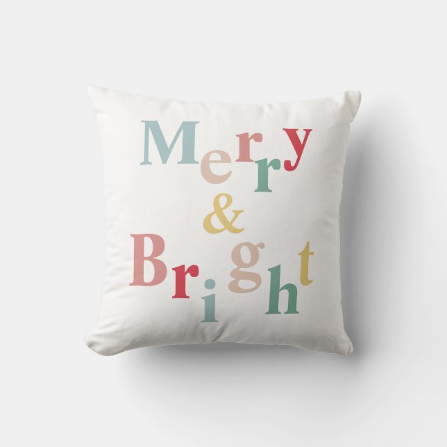 Merry & Bright typography light colour Cushion (Front)