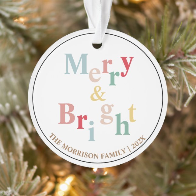 Merry & Bright typography light colour Ornament (Tree)