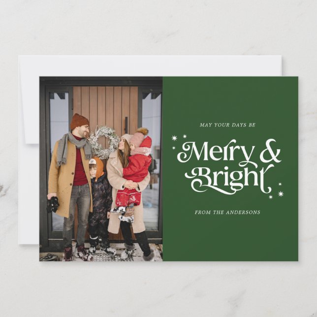 Merry & Bright Typography Photo Christmas Holiday Card (Front)