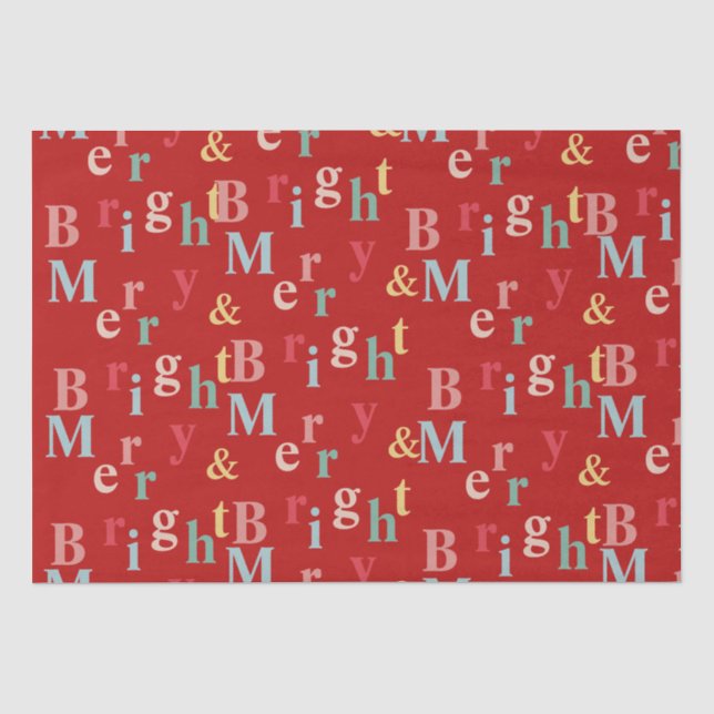Merry & Bright typography red colour Tissue Paper (Front)