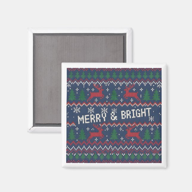 Merry & Bright Ugly Christmas Sweater Magnet (Front/Back)