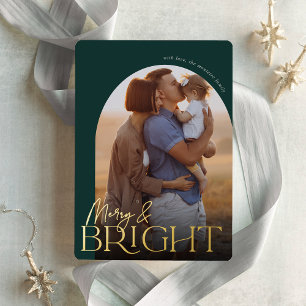 Merry & Bright Vertical Photo Arch Foil Holiday Card