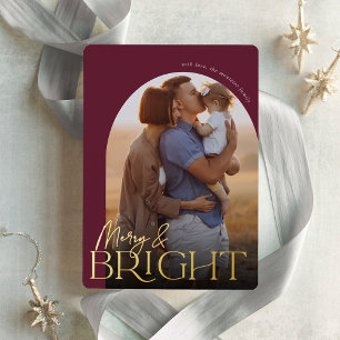 Merry & Bright Vertical Photo Arch Foil Holiday Card
