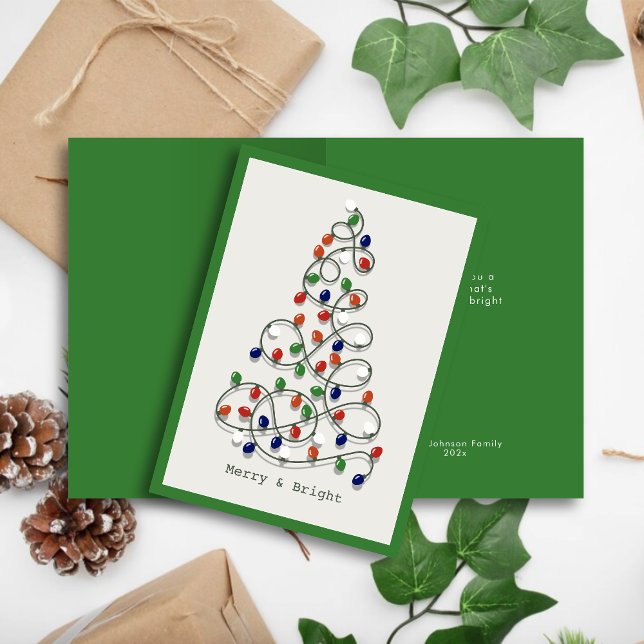 Merry & Bright Vintage Lights Green Christmas Holiday Card (Creator Uploaded)