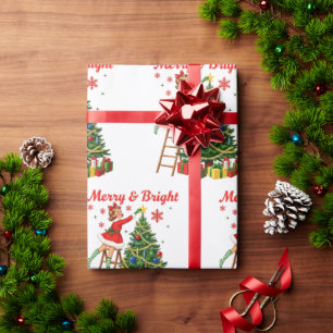 Merry & Bright Vintage Retro Christmas Gift  Wrapping Paper