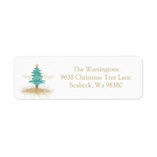"Merry & Bright" Watercolor Christmas Tree Return Address Label
