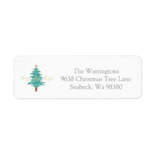 "Merry & Bright" Watercolor Christmas Tree Return Address Label