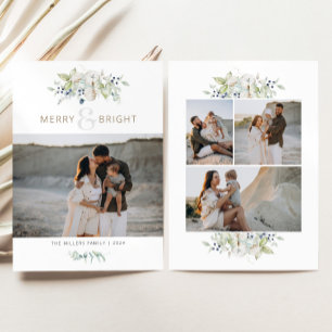 Merry & Bright Watercolor Foliage Christmas Holiday Card