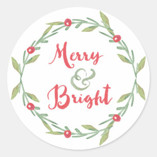 Merry & Bright Watercolor Wreath Sticker