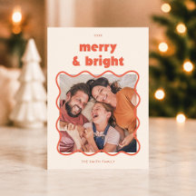 Merry & Bright Wavy Frame Christmas Photo
