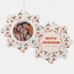 Merry & Bright Wavy Frame Christmas Photo Tree Decoration Card