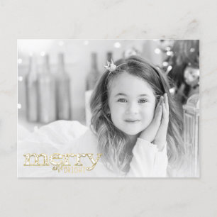 Merry & Bright White Gold Holiday Photo Postcard