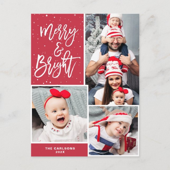 Merry & Bright | white typography christmas Postcard (Front)