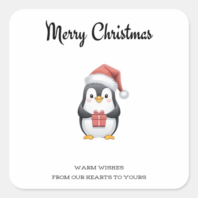 "Merry & Bright with Penguins" Square Sticker (Front)