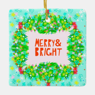 Merry & Bright Wreath Ceramic Ornament
