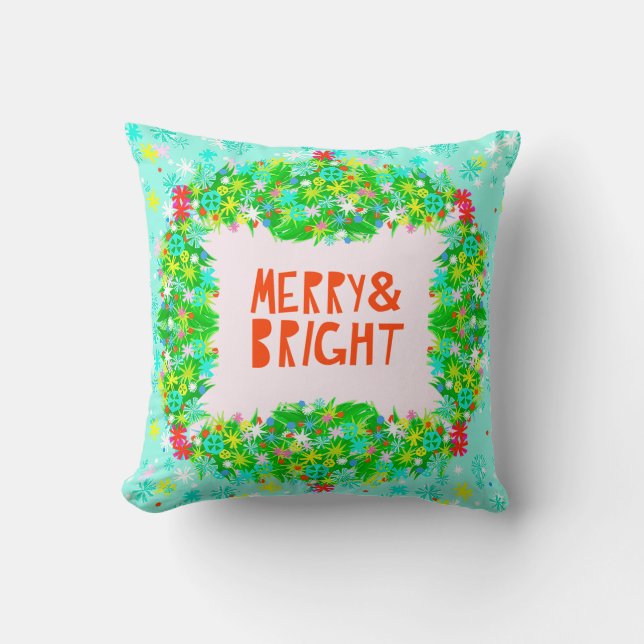 Merry & Bright Wreath Cushion (Front)