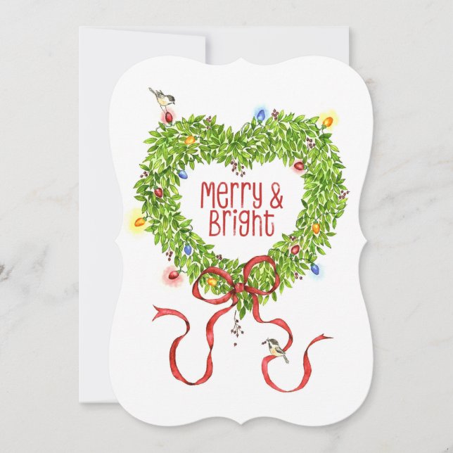 Merry & Bright Wreath Holiday Card (Front)