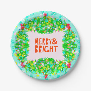 Merry & Bright Wreath Paper Plate