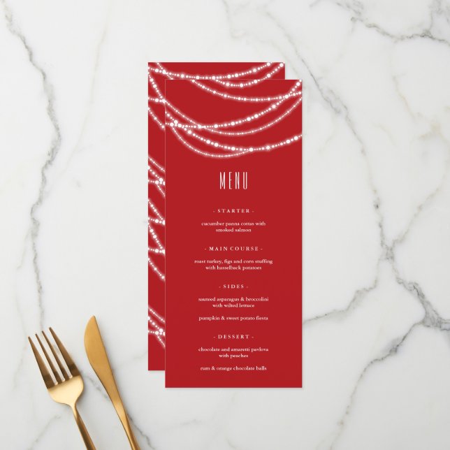 Merry & Bright Xmas Sparkling Lights Holiday Party Menu (Front/Back In Situ)