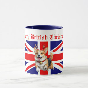 Merry British Christmas Corgi Reindeer Antlers Mug