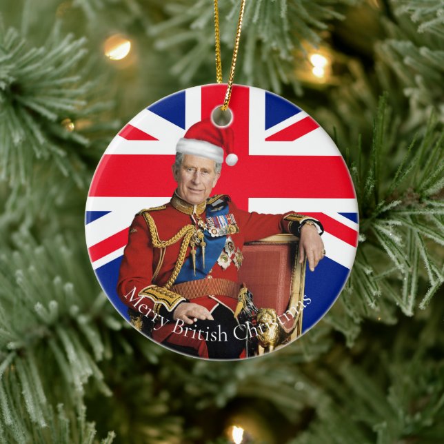 Merry British Christmas King Charles III  Ceramic Ornament (Tree)