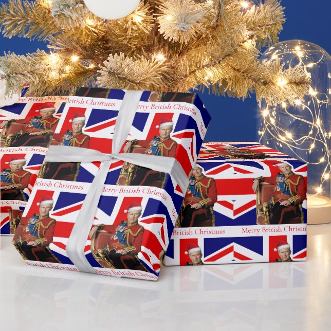 Merry British Christmas King Charles III Wrapping Paper (Holidays)