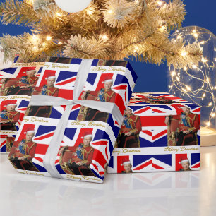 Merry British Christmas King Santa Hat Wrapping Paper