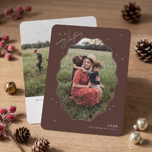 Merry Brown Scallop Frame Holiday Photo Card