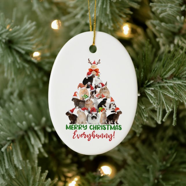 Merry Bunny Christmas Ceramic Ornament (Tree)