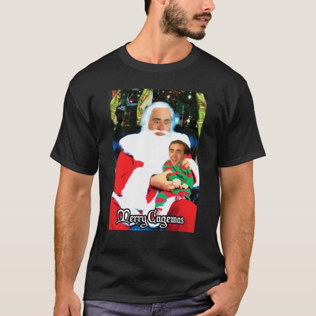 Merry Cagemas Santa Knee Nicolas Cage Christmas818 T-Shirt (Front)