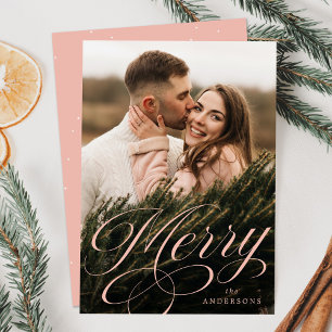 Merry Calligraphy Blush Script Photo Holiday Card