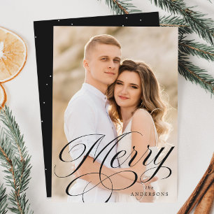 Merry Calligraphy Charcoal Script Overlay Photo Holiday Card