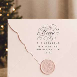Merry Calligraphy Christmas Return Address Self-inking Stamp